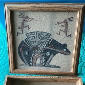 Navajo American Inspired Bear sand Art wooden box